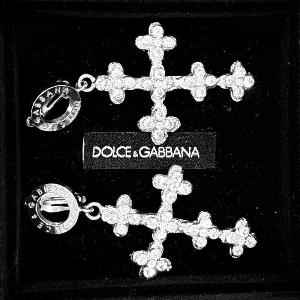Dolce & Gabbana Rhinestone Cross Earrings w/ box & authenticity card - Picture 2 of 6